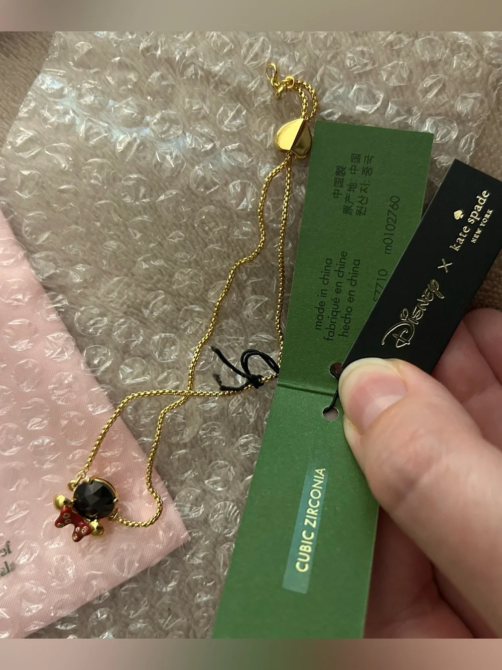 NWT Kate Spade gold-tone black and red Minnie Disney slider bracelet